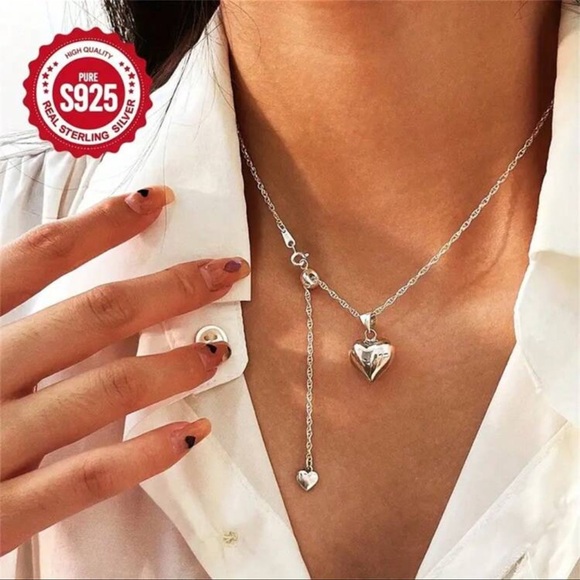 🪷 925 Sterling Silver Heart Pendant Necklace - Picture 6 of 7